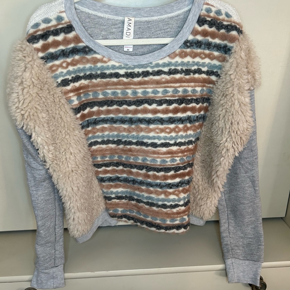 Anthropologie Amadi Chaparral Faux Sherpa Striped Sweatershirt medium - Picture 5 of 8